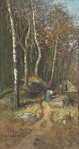 Olof Hermelin Varlandskap med kvinna vid skogsbryn Germany oil painting art